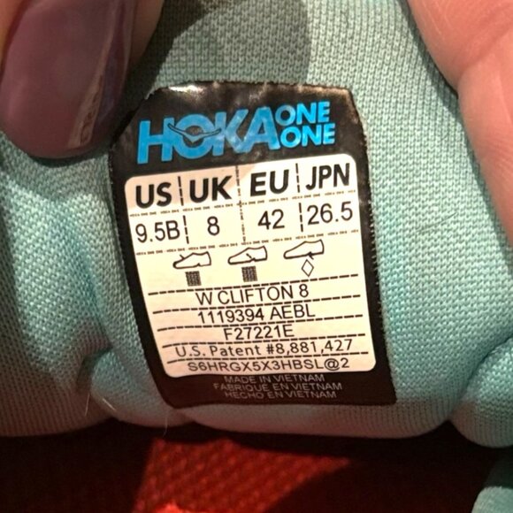 HOKA ONE ONE Clifton 8 Running Shoes 9.5 Sneaker Aquarella Eggshell Blue 1119394 - Picture 12 of 12